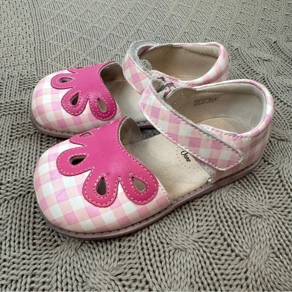 Livie & Luca Matilda Jane Pink Checkered Kids Shoes with Flower Design ~ 10